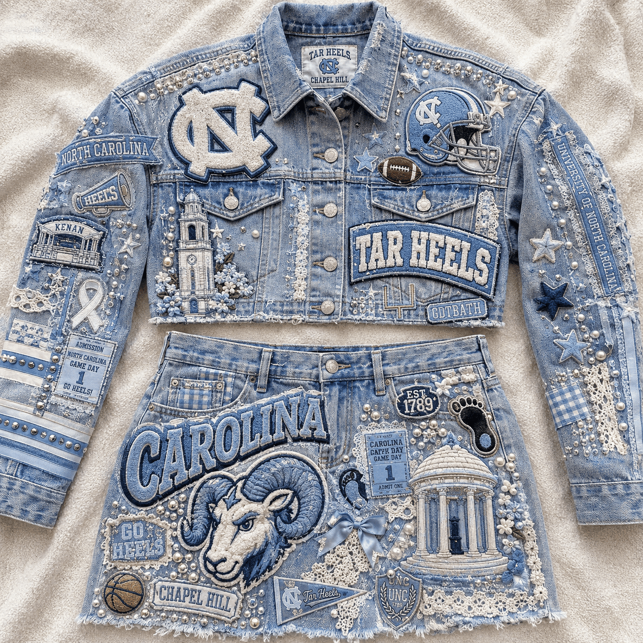 UNC Embellished Denim Set HTTT