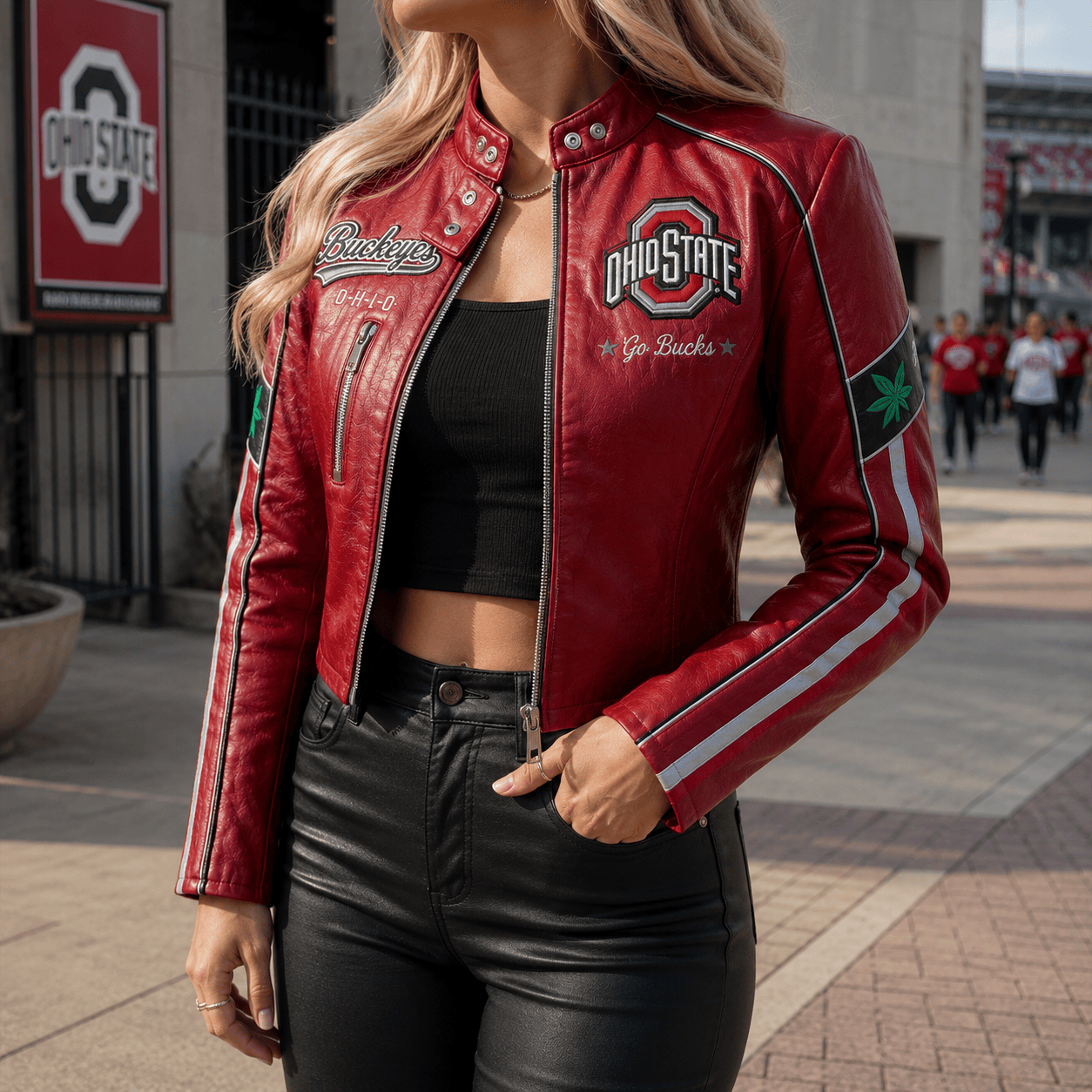 Premium OSB Cropped Leather Zipper Jacket TNSM