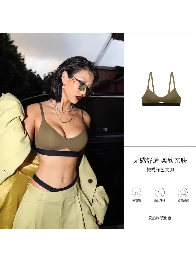 YUQI US Light Sports Push-Up Bra Anti-Sagging Seamless Racerback Bralette Set No Wire for Small Bust Women Autumn Winter