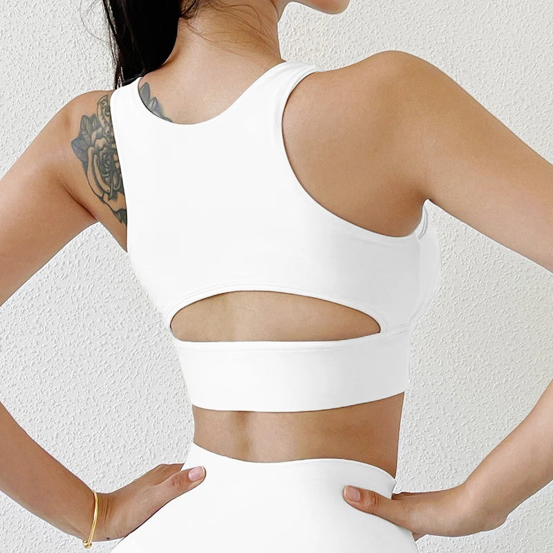 Nylon Gym Sports Bra for Women - Tight Elastic Breathable Crop Top with Removable Chest Pad 5 Colors for Yoga Fitness